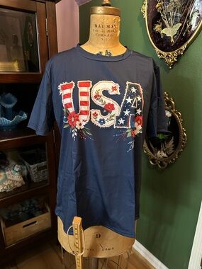 Women's Navy 'USA' Short Sleeve Graphic Tee